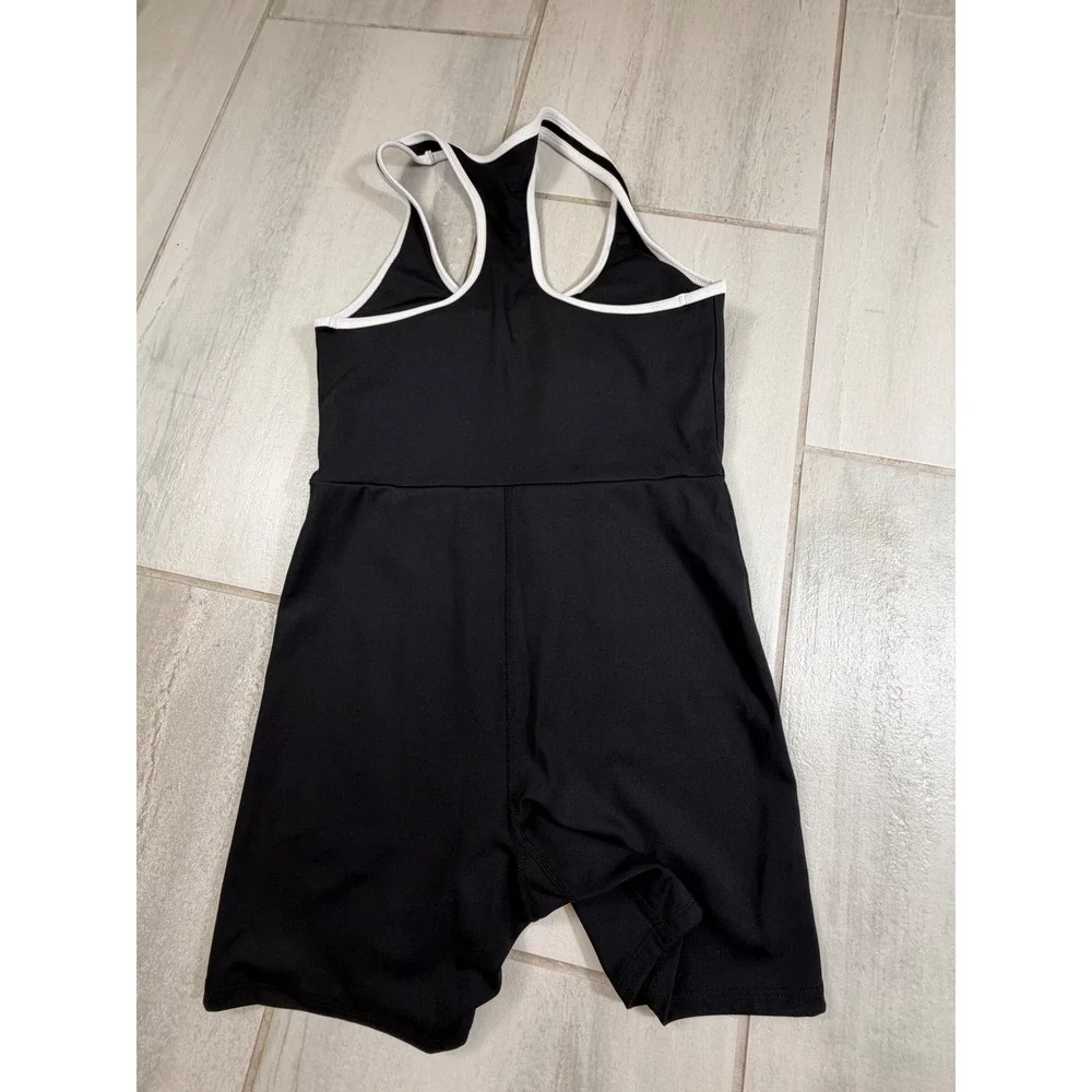 Calvin Klein Womens Black White Racerback Athletic Romper Bodysuit Small